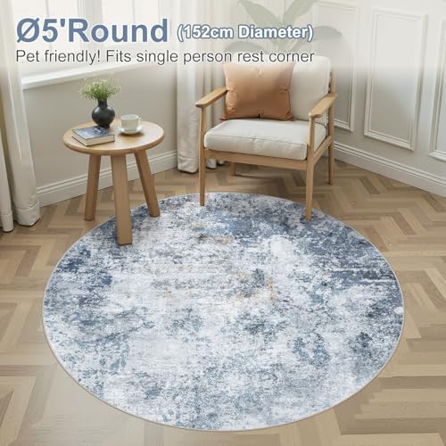 DMOYEST 5ft Round Area Rug for Living Room Washable Non Slip Circle Rug - Image 2
