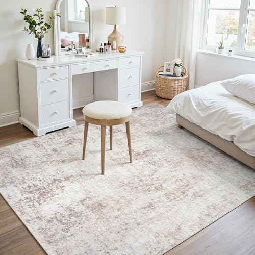 5x7 Area Rugs for Living Room Large Washable Abstract Rug Beige Grey - Image 7