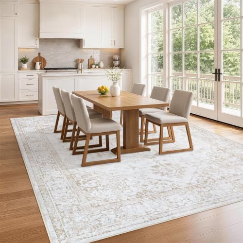 5x7 Washable Area Rugs for Bedroom Beige Non-Slip Rug - Image 3