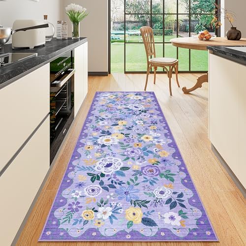 DUKINO 2x10 Runner Rug, Floral Washable Kitchen Runner Rug Non Slip by DUKINO