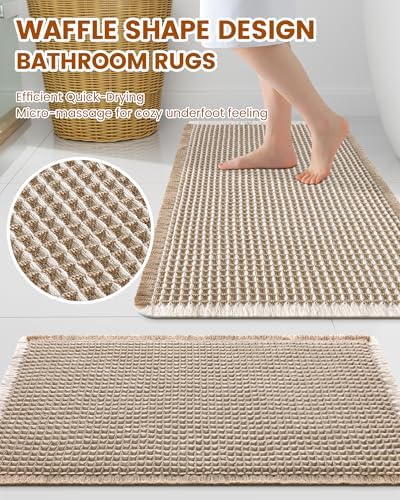 Smiry Waffle Bath Mat 47X24, Soft Absorbent Bathroom Rugs - Image 3
