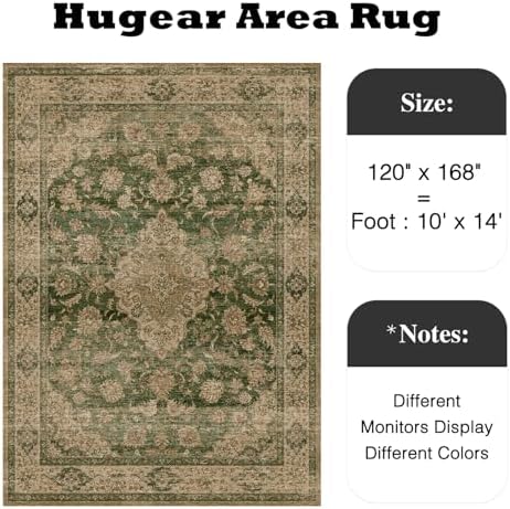 HUGEAR 10x14 Green Retro Floral Washable Area Rug - Image 2