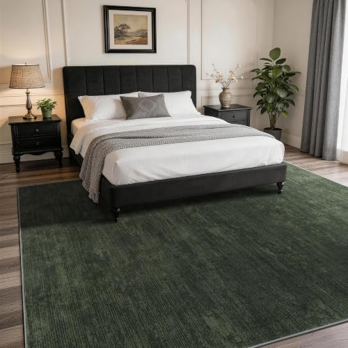 5x7 Washable Area Rug, Dark Green Solid Area Rugs - Image 2
