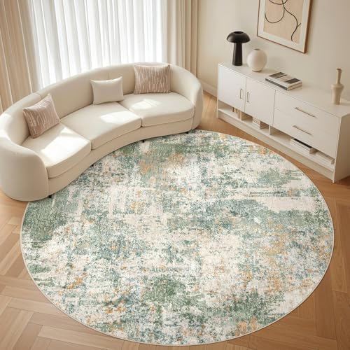 LOONGRUG Round Rug 8x8 Washable Large Neutral Modern Circle Rugs Green by LOONGRUG