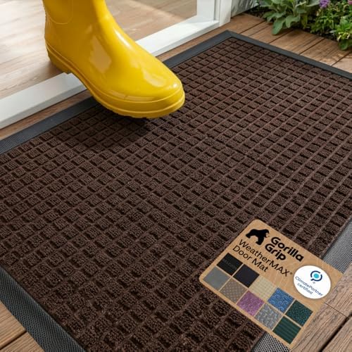 GORILLA GRIP WeatherMAX Door Mat, Indoor Outdoor, Dark Brown Squares by GorillaGrip