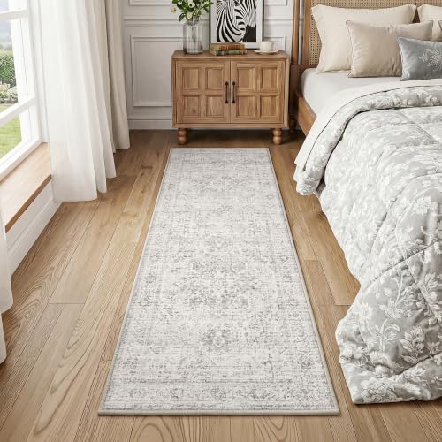 FMFUNCTEX 2x5 Hallway Runner Rug Washable Grey Neutral Oriental Distressed - Image 3