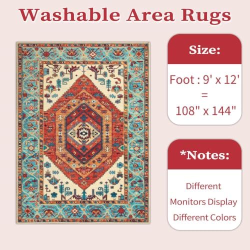 SERISSA 9x12 Washable Non Slip Boho Area Rug - Image 6