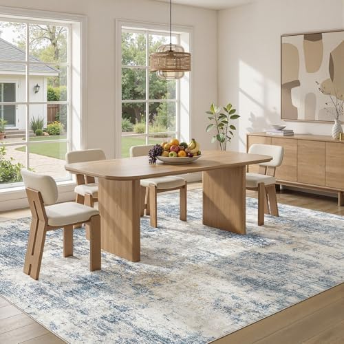7x9 Area Rugs for Living Room Washable Abstract Rug Blue/Beige - Image 3