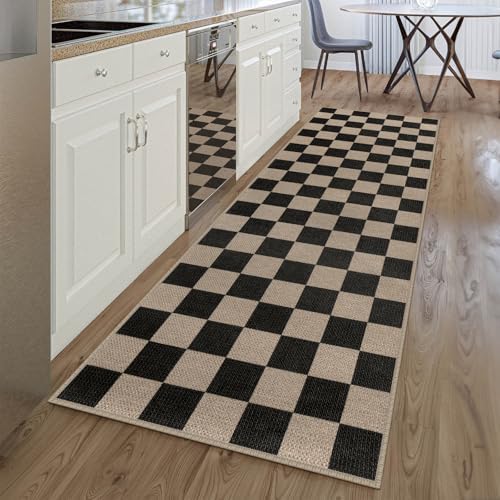 Rugalia Easy Jute Checkered Runner Rug 2.6x8 Black Rugs Runner by Rugalia