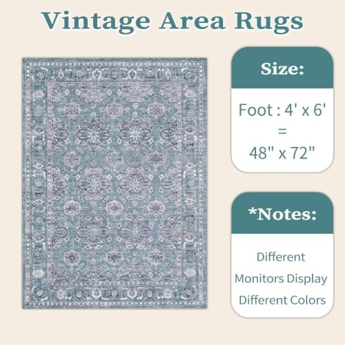 SERISSA 4x6 Washable Non Slip Floral Boho Area Rug - Image 6