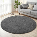 Dark Gray Round Fluffy Rug 5ft Plush Fuzzy Shaggy Carpet by Unknown