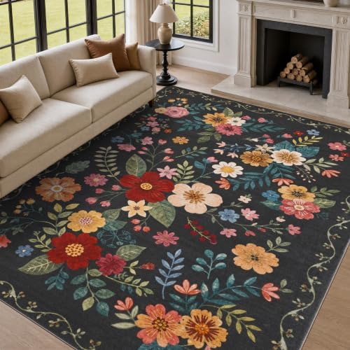 JOLLYVOGUE Floral Area Rug 5x7, Washable Rug by JOLLYVOGUE