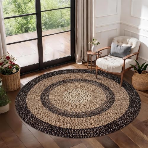 RUGSREAL 6ft Round Rug Washable Geometric Living Room Bedroom Circle Rugs by RUGSREAL