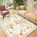RELEANY Floral Washable Square 6ft Area Rug Beige/White/Orange by RELEANY