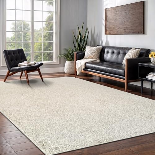 Area Rug 5x7 Bone Washable Indoor Rug Solid Non Slip Easy to Clean Non Shedding - Image 3