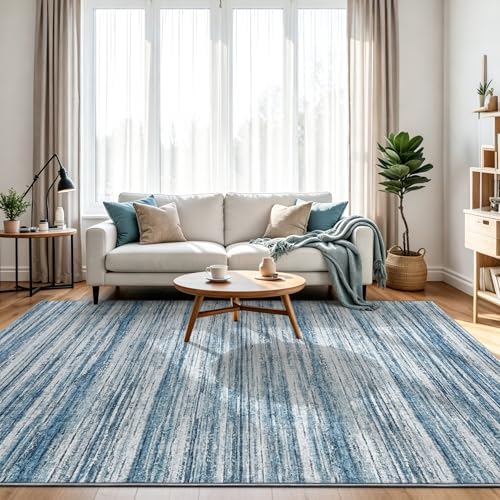 Chicrug 4x6 Blue Washable Striped Abstract Area Rug - Image 2