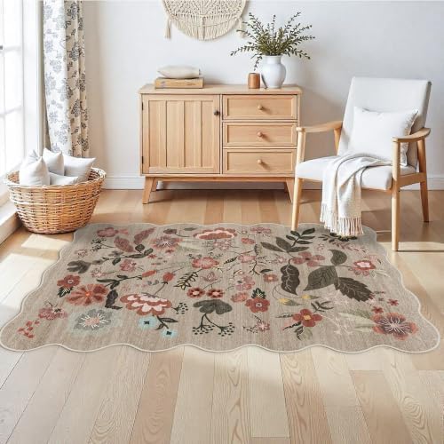 3x5 Rug Washable Runner for Entryway: Floral Scalloped Soft Area Rug Brown - Image 6