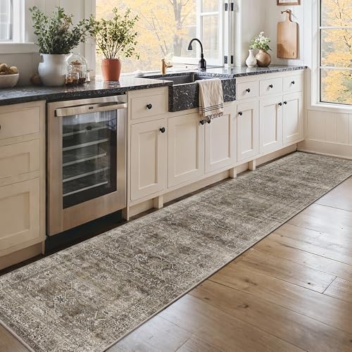 2x10 Brown Grey Runner Rug Vintage Washable Runner Rugs - Image 3