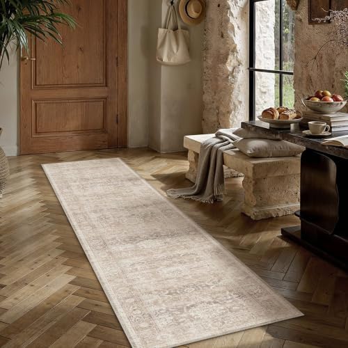HUGEAR Beige Washable 3x10 Runner Rugs by HUGEAR
