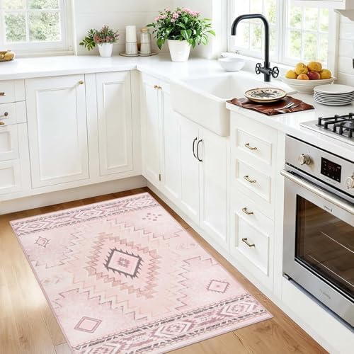 Yinhua Pink Rug 2x3 Non Slip, Western Washable Rug Low-Pile - Image 2