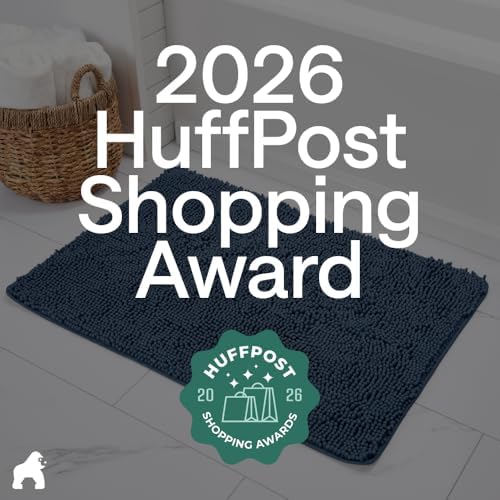 GORILLA GRIP Bath Rug Mat for Bathroom, Absorbent Chenille, 44x26 Navy Blue - Image 6