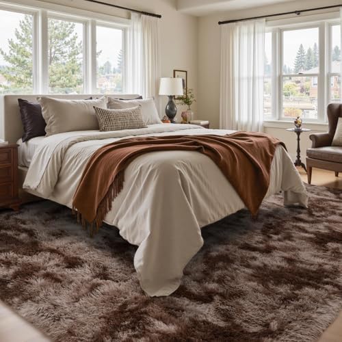 5x8 Ft Shag Brown Area Rug for Bedroom Living Room, Tie-Dyed Ultra Soft Fluffy - Image 3