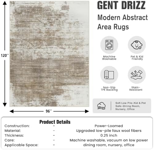 8x10 Area Rugs for Living Room: Washable Abstract Brown White Carpet - Image 2