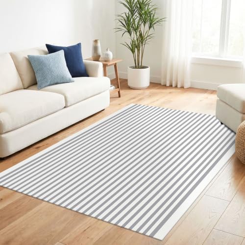 KILOCOCO Striped Rug 4x6 ft Washable Woven Front Door Rug - Image 3