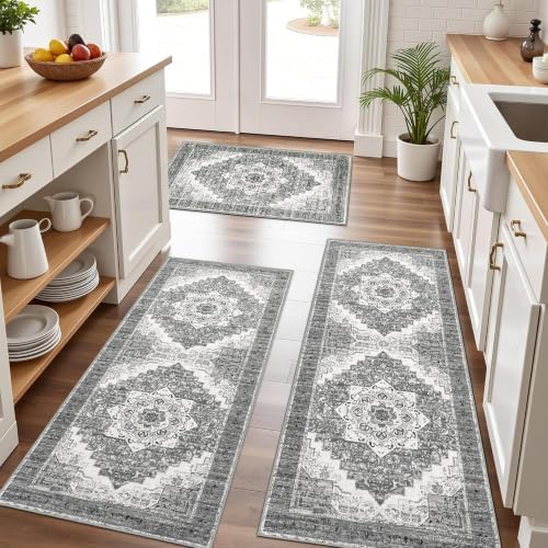 Kitchen Rugs Sets of 3 100% Non Slip Washable Kitchen Mats by Tritard