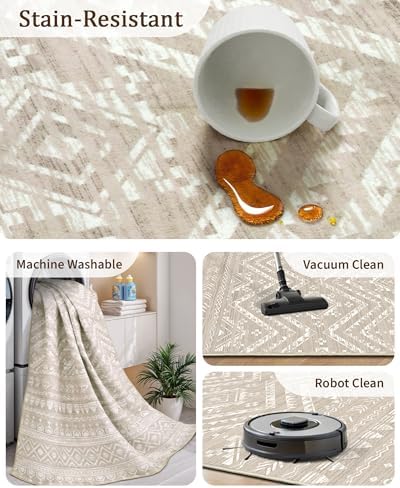 Miukiki 3x5 Washable Area Rug Moroccan Soft Non Slip Entryway Rug Brown - Image 4