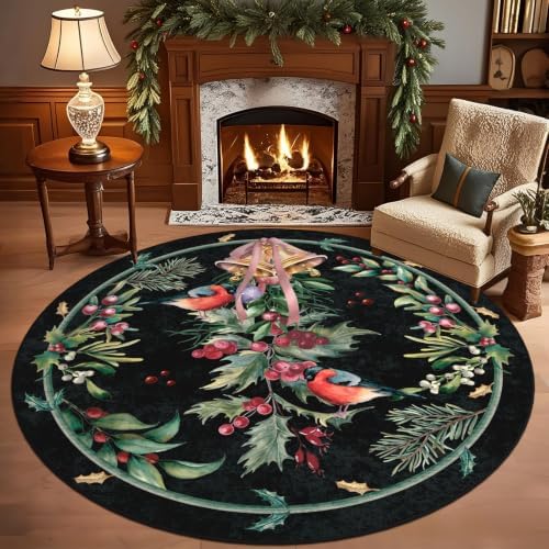 nesrt Black Christmas Round Washable Area Rugs 6ft Non Slip by nesrt