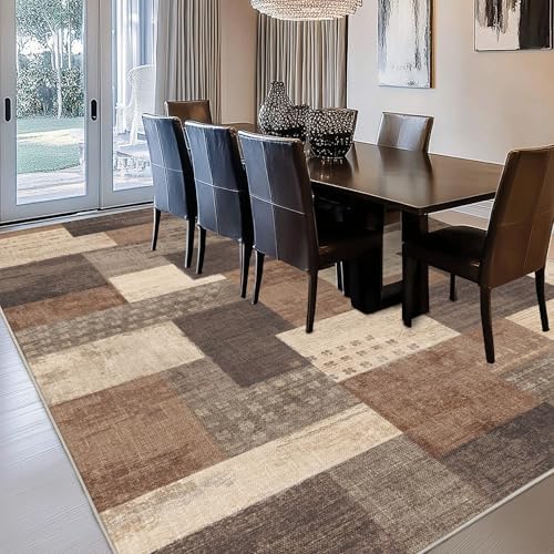 Modern Geometric Patchwork Indoor Beige Area Rug - Image 7