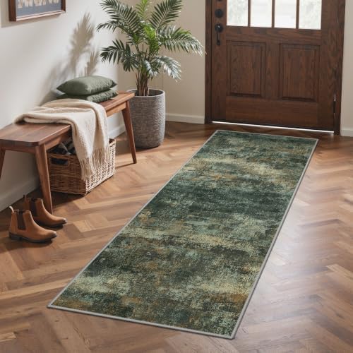 BEIMO 2x5 Runner Rug for Hallway, Smoky Green Washable Abstract Rug - Image 3