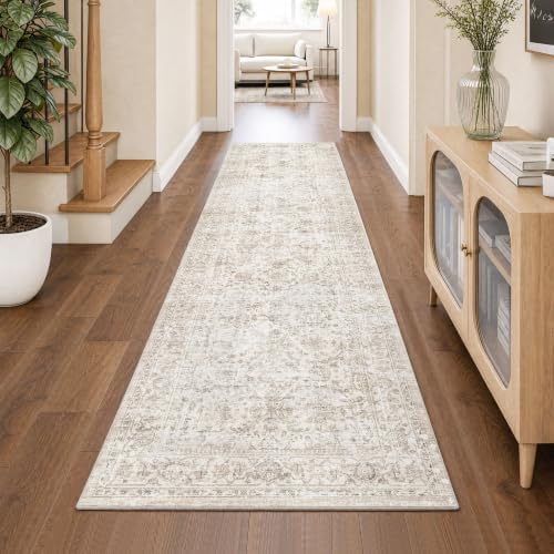 FMFUNCTEX 2x8 Hallway Runner Rug Washable Beige Neutral Vintage Distressed - Image 2