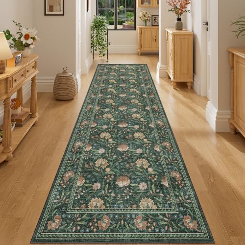 DUKINO 2.6x8 Runner Rug, Washable Vintage Floral Kitchen Runners Rug by DUKINO