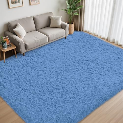 8x10 Area Rug for Living Room, Cobalt Blue Fluffy Shag Non-Slip Bedroom Rugs - Image 3