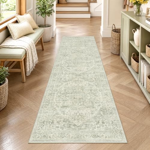 FMFUNCTEX 2x8 Hallway Runner Rug Washable Green Neutral Oriental Distressed by Fmfunctex