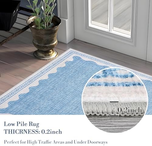 Garvee Washable Hallway Runner Rug 2x6 Runner Rug Bordered Wave Print Blue - Image 7