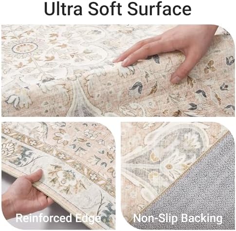 befbee 8x10 Area Rugs for Living Room, Washable Vintage Non Slip Rug Pink - Image 3