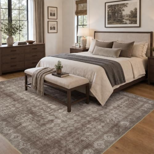 Washable Area Rug 5x7, Large Boho Living Room Rug, Dark Beige - Image 3