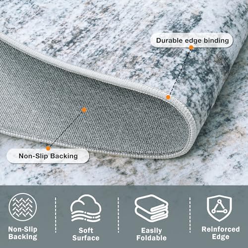 9x12 Washable Area Rug for Living Room Bedroom: Non-Slip Modern Blue Grey - Image 5