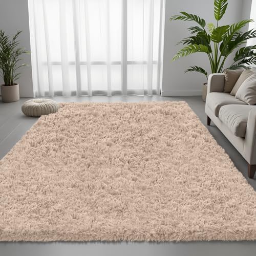 6x9 Beige Fluffy Fuzzy Shag Area Rug - Image 2