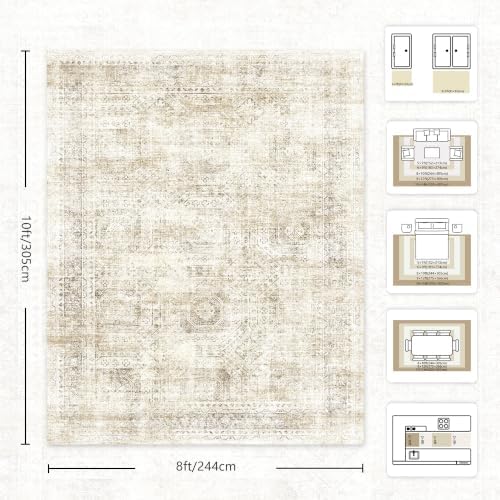 8x10 Area Rugs for Living Room, Washable Vintage Retro Floral Rug, Low Pile Non - Image 2