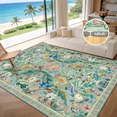 nesrt 9x12Ft Washable Living Room Area Rug, Boho Jungle Bird Floral Large - Image 5