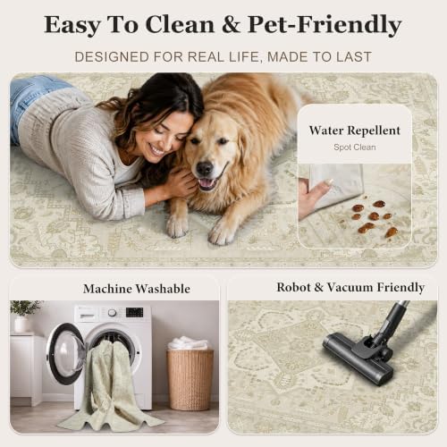 9x12 Beige Rug Low Pile Non Slip Washable Rugs - Image 5