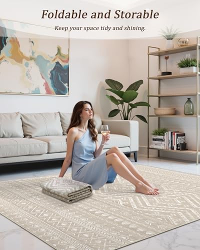 Miukiki 3x5 Washable Area Rug Moroccan Soft Non Slip Entryway Rug Brown - Image 5