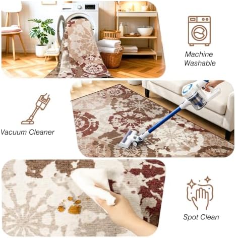Large Boho Modern 8x10 Area Rug, Terracotta & Beige Low-Pile Washable Rug - Image 5