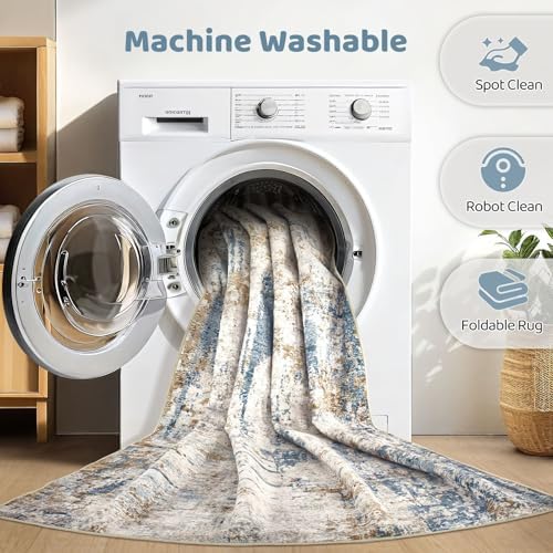 LOONGRUG 6x9 Area Rugs Washable Neutral Modern Living Room Rug Blue Tan - Image 2