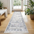 KUTA Vintage Floral Washable Hallway Runner 2x5 Grey Blue by KUTA