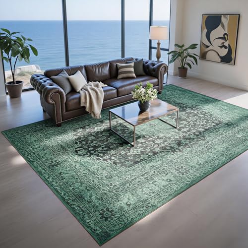 8x10 Green Washable Area Rugs for Living Room, Dining Room by Lbris